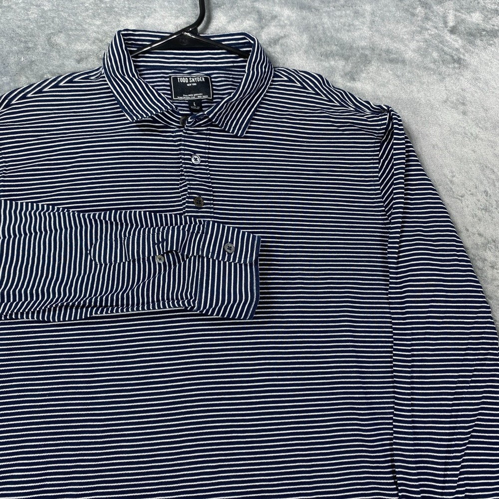 Todd Snyder Polo Mens Large Black White Long Sleeve Stripe Shirt Cotton Tailored